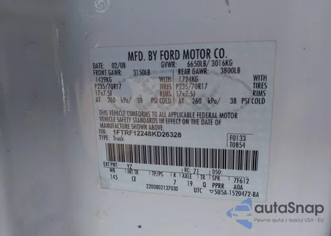 2008 Ford F150 Stx/Xl/Xlt from USA, damaged, VIN 1FTRF12248KD26328